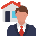 Immobilienmakler Icon mit Haus im Hintergrund
